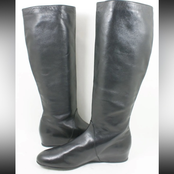 NEW $695 Stuart Weitzman Boot Tass Hidden Wedge Black Leather Zipper Bootie 7 - Picture 4 of 6
